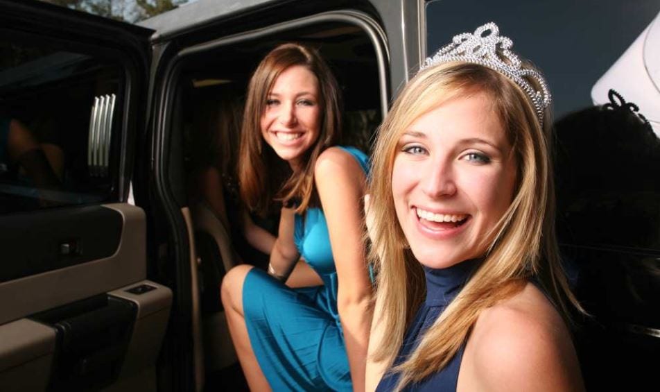 Prom Girls Celebrating Luxury Derby Prom Limo Hire Chauffeur Service